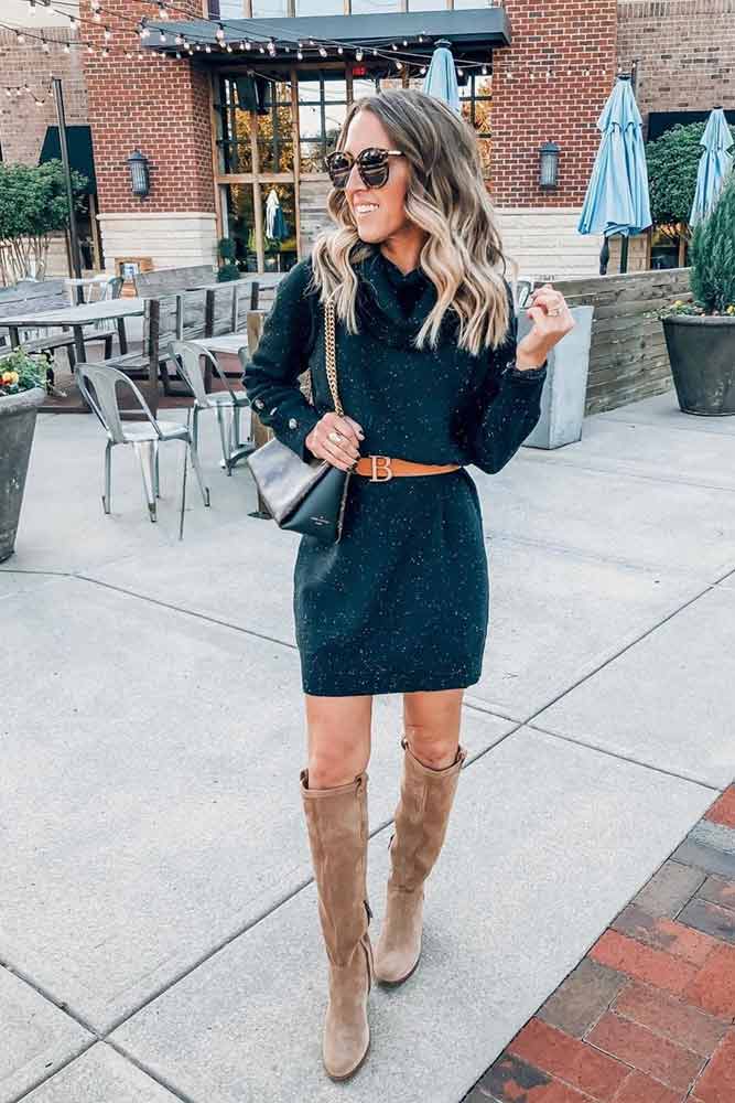 Belted Long Sweater Dress #sweaterdress