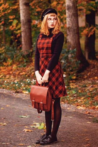Dress Over A Long-Sleeve Turtleneck #plaiddress #reddress