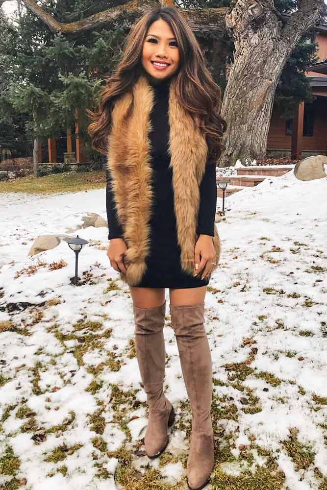 Winter Dress With Faux Fur #fauxfur #otkboots