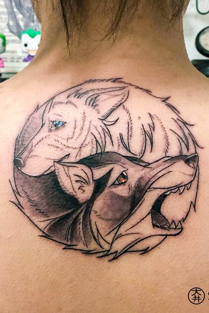 Yin Yang Wolves Back Tattoo #yinyangtattoo #backtattoo