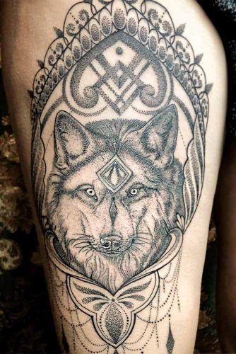 Wolf Tattoo With Mandala Elements #mandalatattoo