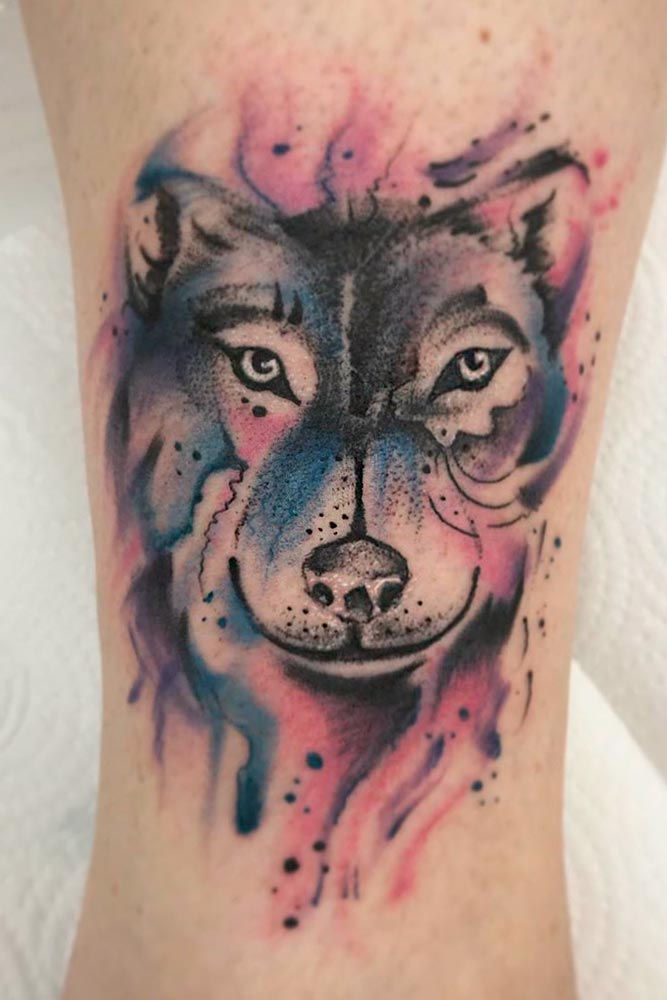 Watercolor Wolf Tattoo Idea #watercolortattoo