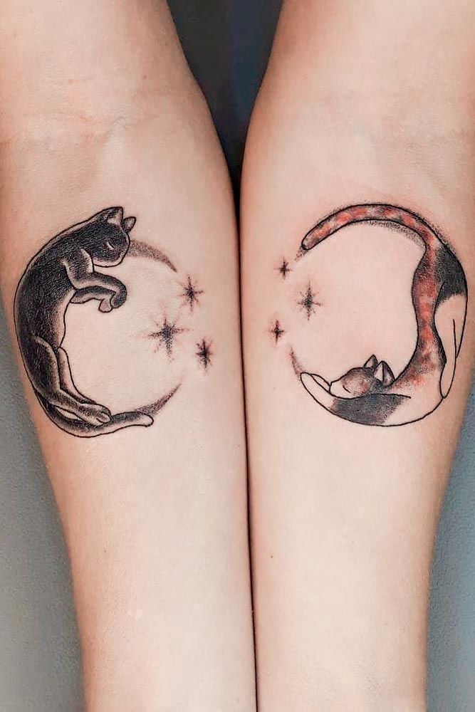 Moon Cats Tattoo Idea #moontattoo #coupletattoo
