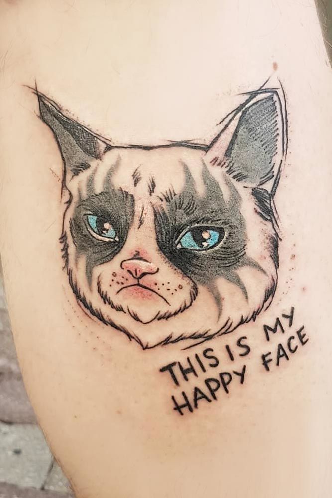 Ideia de tatuagem de gato rabugento #grumpycat #grumpycattattoo #thisismyhappyface