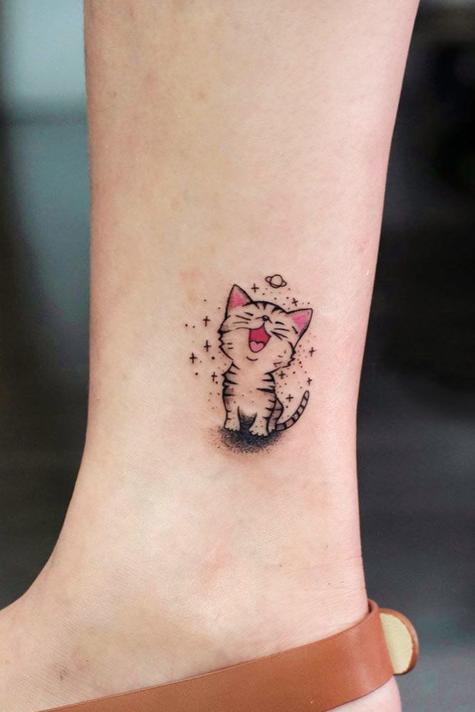 Cute Small Cartoon Cat Tattoo #cartoontattoo