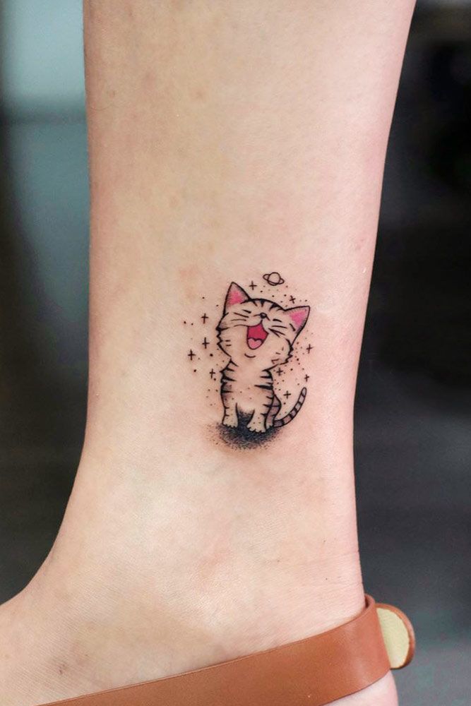 Tatuagem de gato pequena e fofa #cartoontattoo