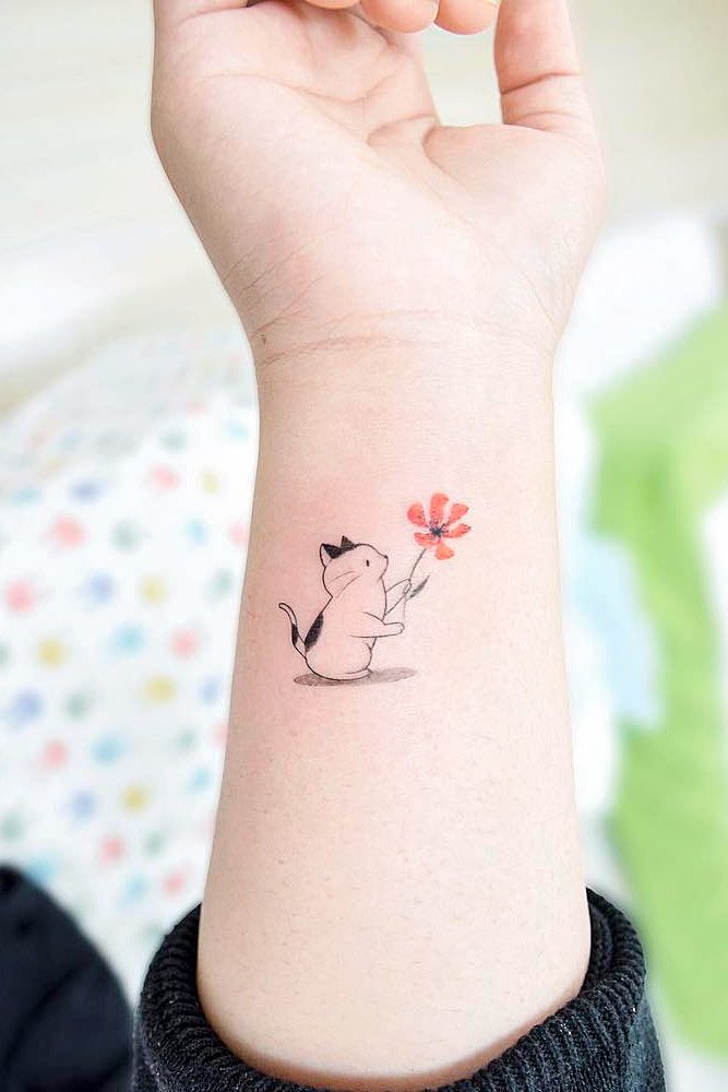 Small Cat Tattoo Design For Wrist #wristtattoo