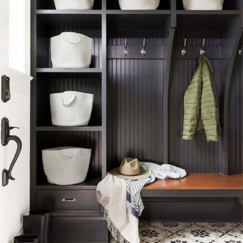 Black Mudrom Space With Storage Space #cubbies #baskets