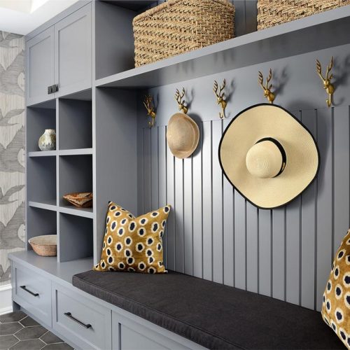 Mudroom Design With Cubbies And Lockers #hooks #cubbies