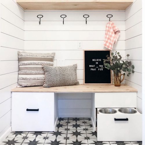 Mudroom Lockers With Space For Your Pets #lockers #pillows