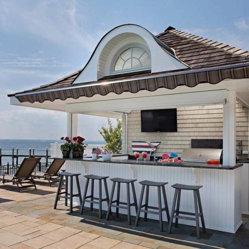 Outdoor Kitchen With Simple Bar #whitecolors #bar