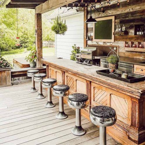 Wooden Outdoor Kitchen With Bar #bar #woodendesign