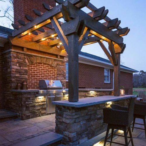 Outdoor Kitchen With Bar And Lights #bar #lights