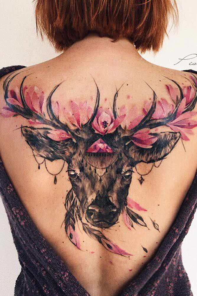 Big tattoo for bigger space of your body #backtattoo #deertattoo