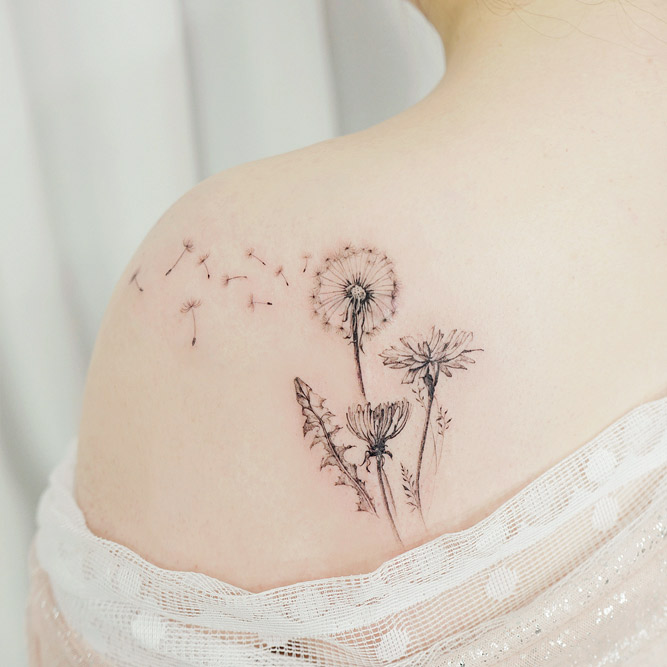 Think of place where your body may not change with age #dandeliontattoo #flowertattoo