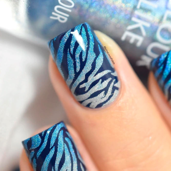 Shiny Holo Ombre Zebra Print #holonails #ombrenails