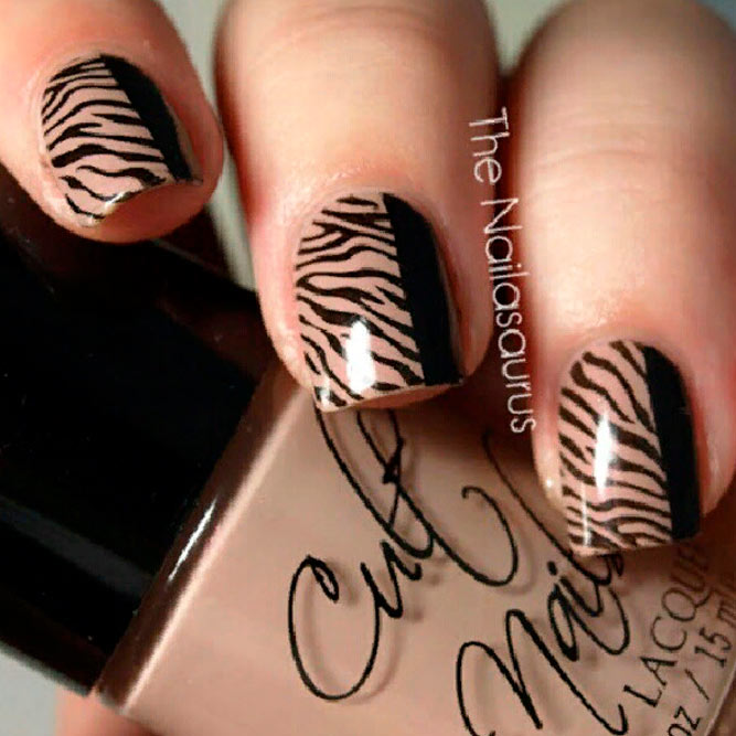 Half And Half Zebra Nail Design #shortnails #trendynailart