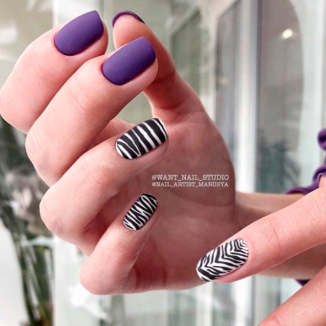 Matte Zebra Pattern Nails #mattenails #purplenails
