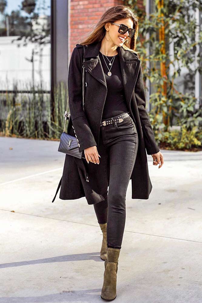 Jeans and black coat best sale