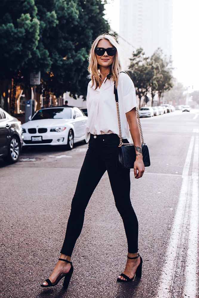 Classic Style With Black Jeans And White Blouse #whiteblouse