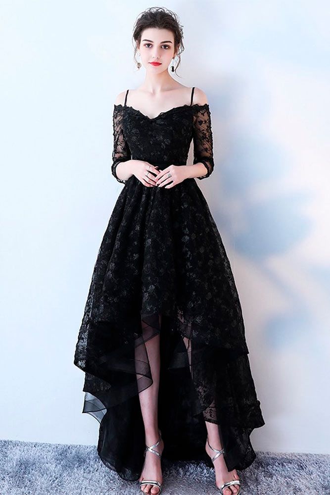 Asymmetric Black Wedding Dress #weddingdress #blackdress