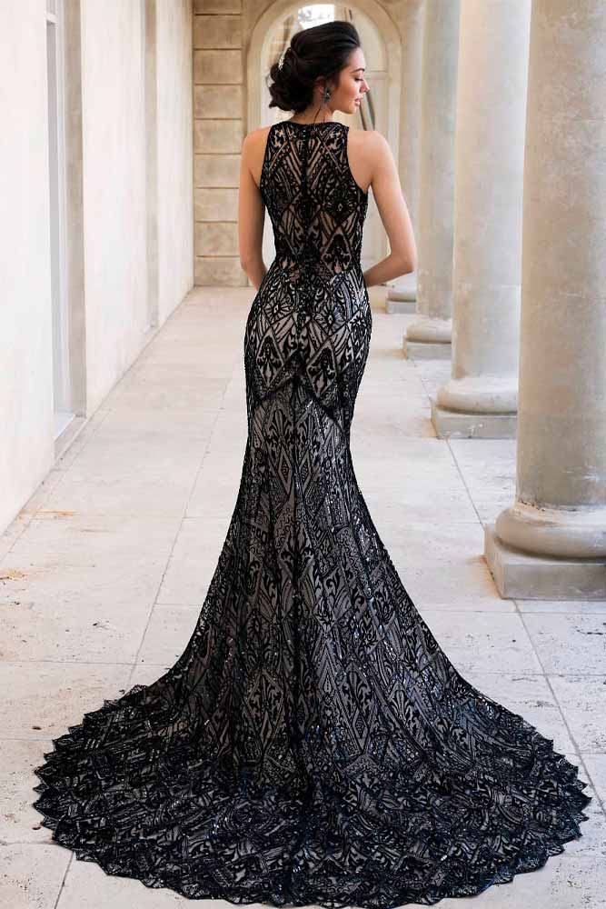 Mermaid Wedding Dress With Black Sequins #mermaiddress #sequinsdress