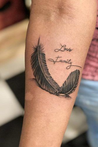 Feather Tattoo With Meaningful Words #letteringtattoo