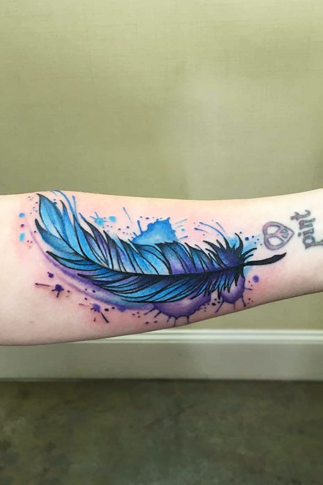 Blue Watercolor Feather Tattoo Design #watercolortattoo