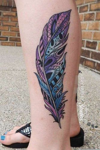 Mandala Feather Tattoo Design With Galaxy Colors #galaxytattoo #mandalatattoo