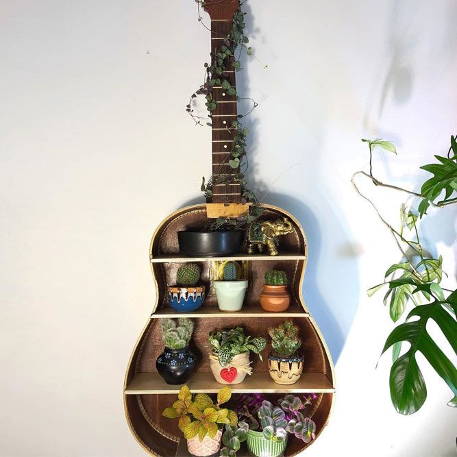 DIY Guitar Plants Stand #guitarplantstand #shelves