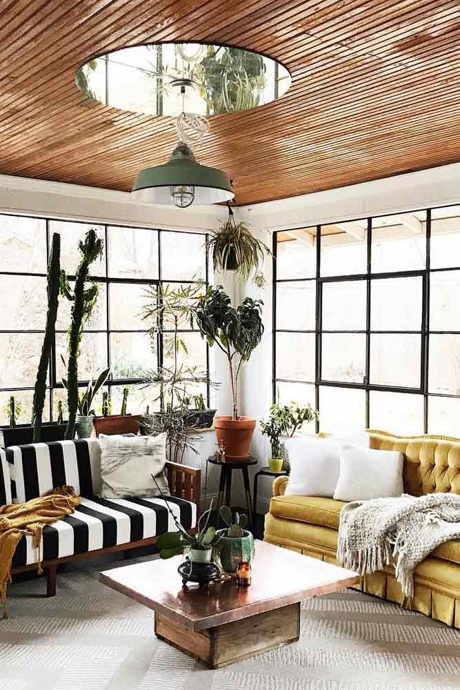 Classy Sunroom With Plants And Colored Furniture #sunroomfurniture #patternedsofa