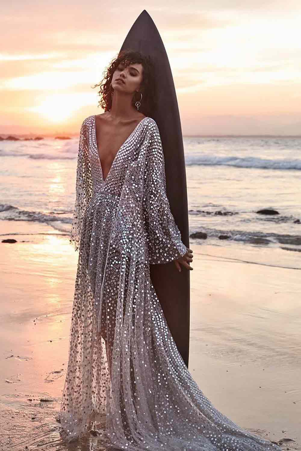 Elegant Bling Beach Wedding Dresses That Sparkle Under the Sun