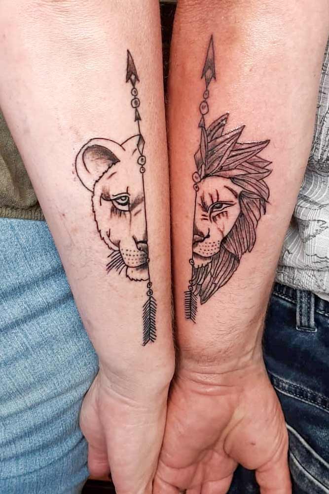 lion and lioness couple tattoos