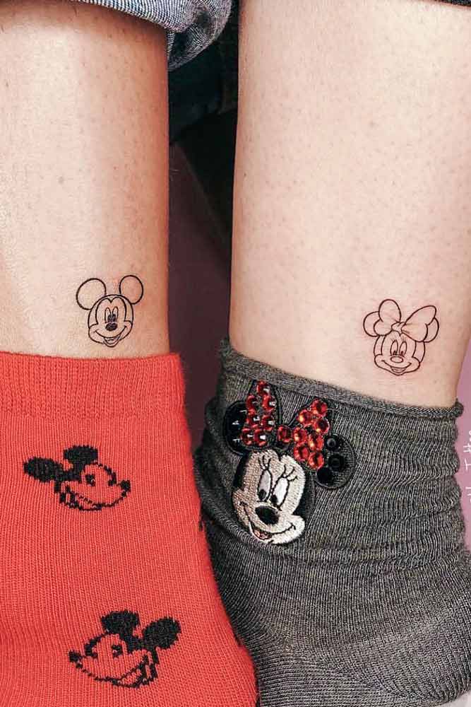 Tatuagens fofas de casal com Mickey e Minnie Mouse #mickeyandminnietattoo #mickeyandminniemouse