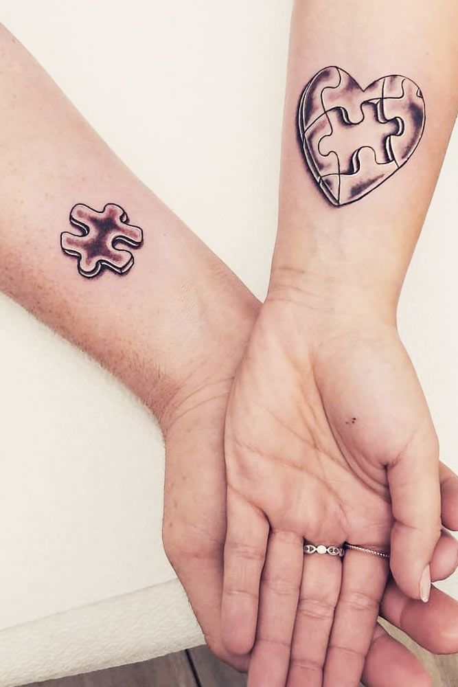 Matching Couple Love Tattoos With Puzzles #puzzlestattoo