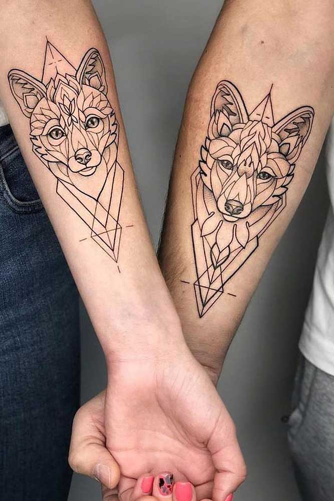 Mandala Fox And Wolf Couple Tattoos #wolftattoo #foxtattoo