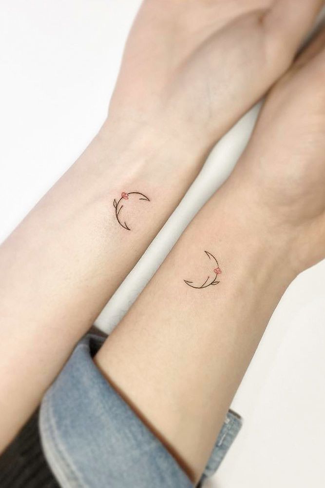 Small Outline Couple Tattoos #wristtattoo