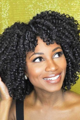 Curly Hairstyle With Bangs #braids #curlyhair #bob