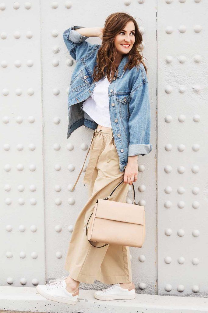 Beige Pants With Denim Jacket