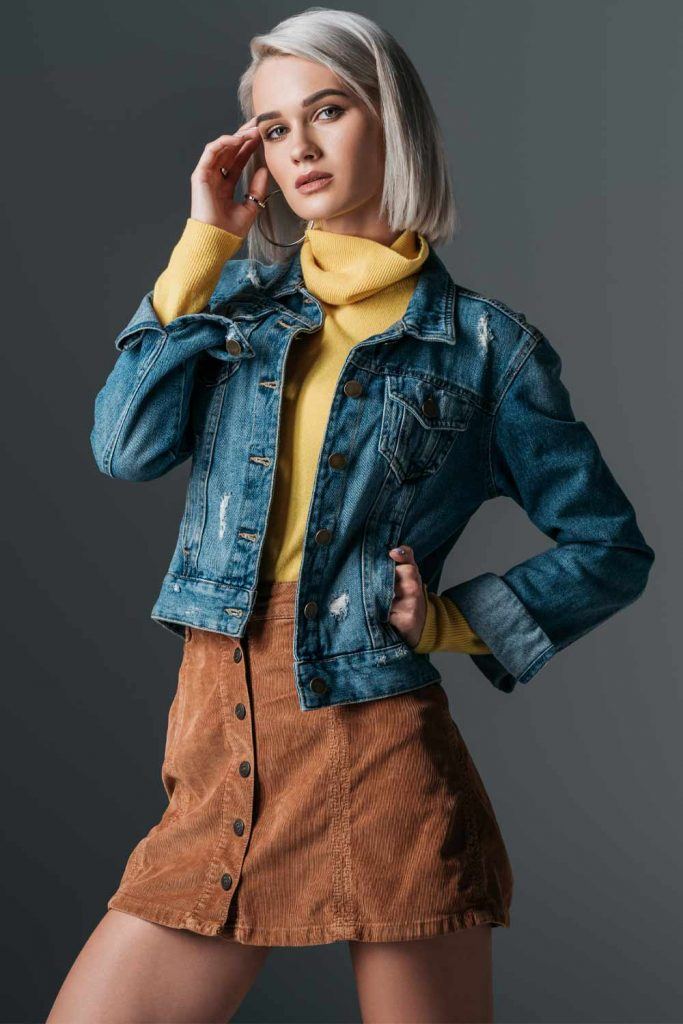 Denim Jacket and A-line Skirt