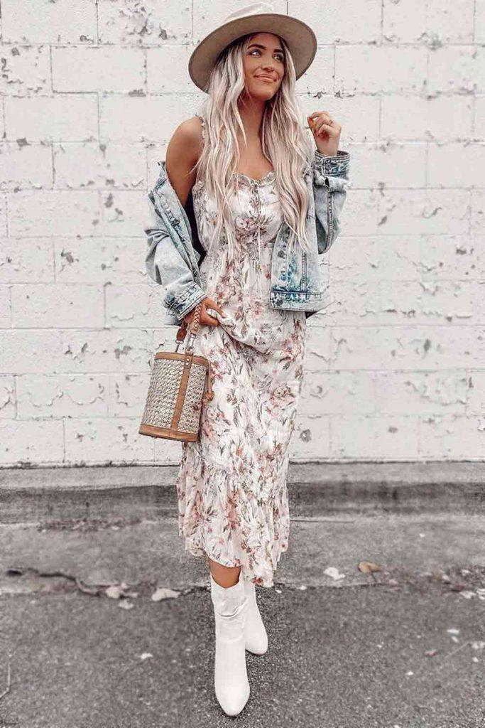 Floral Printed Dress With Denim Jacket #floraldress