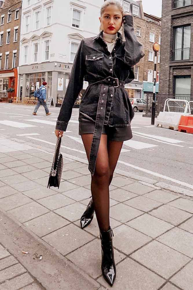 Long black best sale denim coat