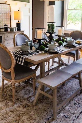 Rustic Wood Farmhouse Table With Bench #rustictable #chairs