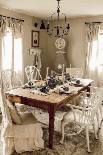 Simple Wood Table With Vintage Chairs #vintagechairs