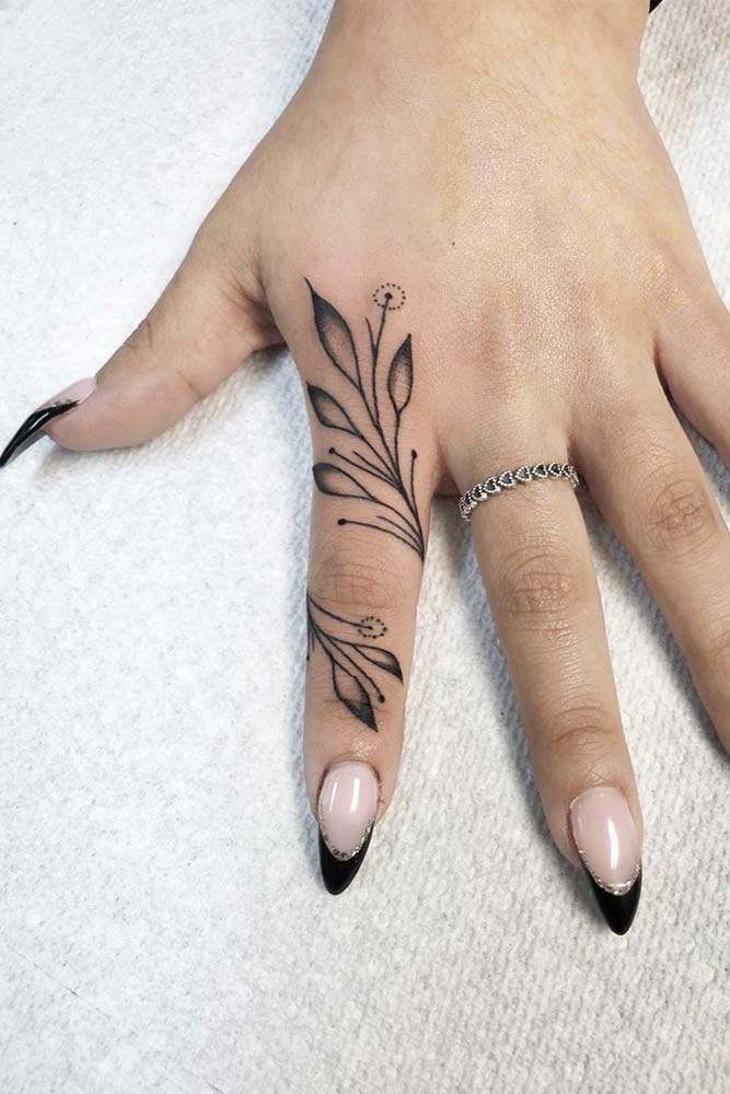 Finger Tattoo With Leaves 
