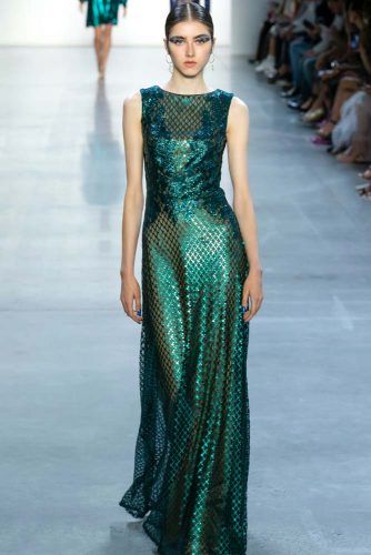 Tadashi Shoji Collection On New York Fashion Week #tadashishoji #longdress #greendress