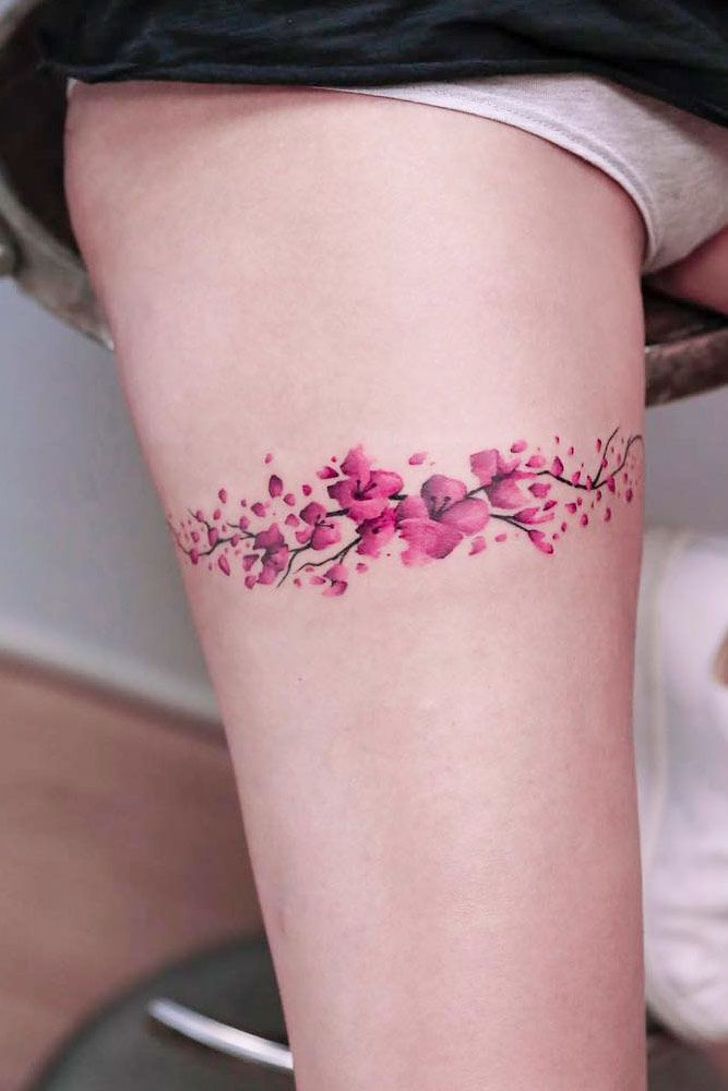 cherry blossom tattoo black and white thigh