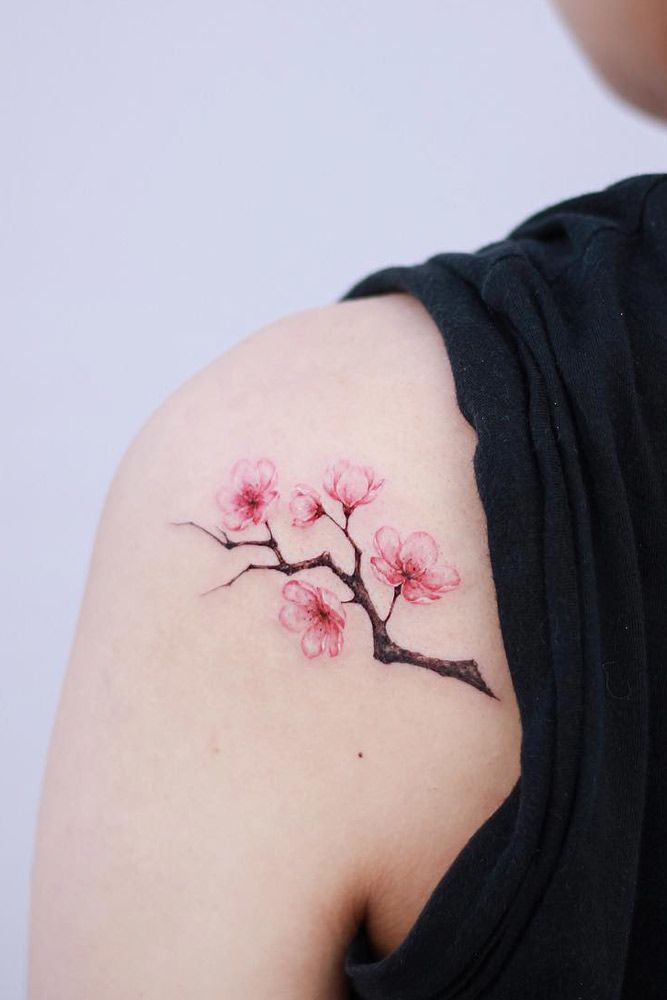 cherry blossom shoulder tattoo