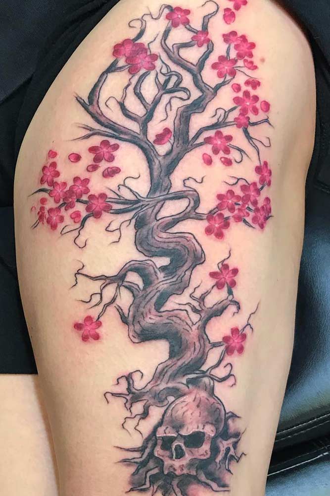 Big Cherry Tree Tattoo With Skull #skulltattoo #cherrytreetattoo #treetattoo