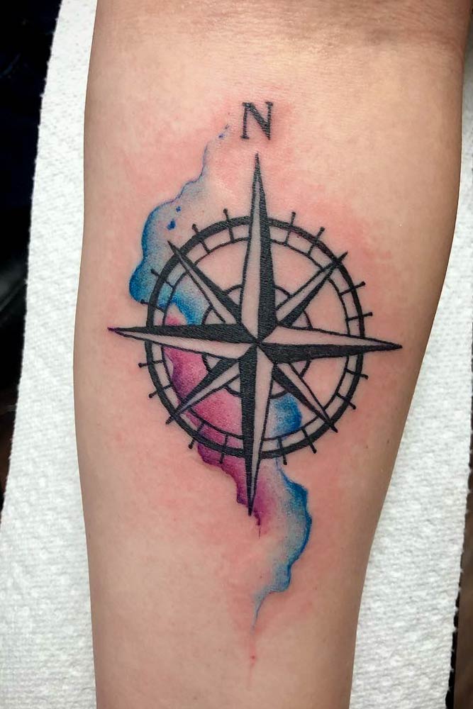 Odin's Raven with Viking Compass Tattoo Design